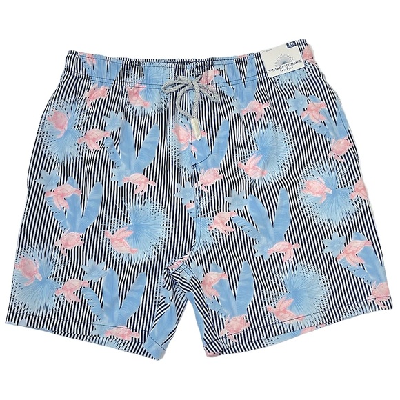 Vintage Summer Swim Shorts Tropical Turtle Print - Picture 3 of 12